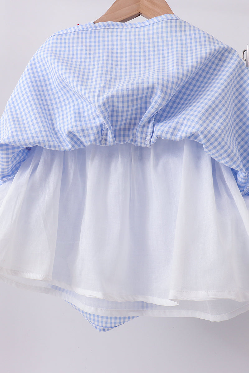 Blue flag smocked ruffle dress