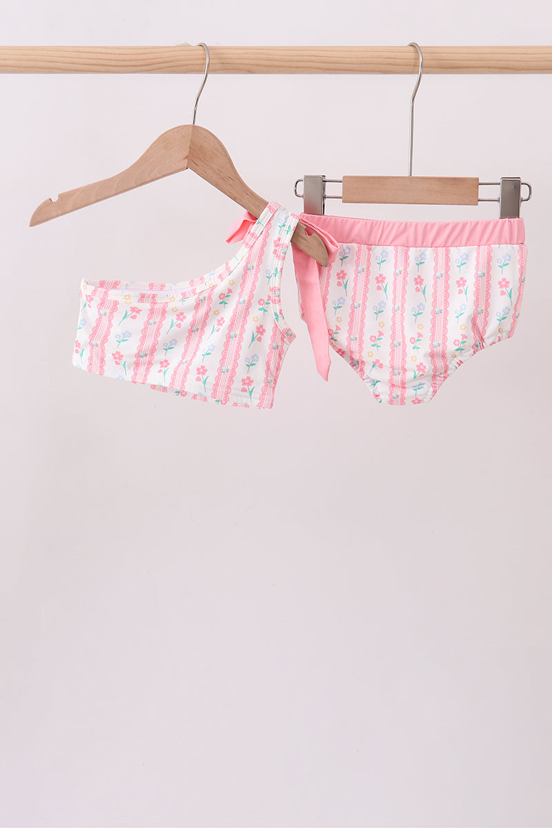 Blush floral print bow 2pc swimsuit