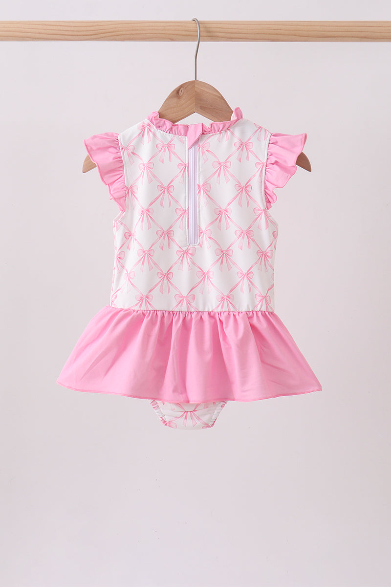 Pink bow ruffle one-piece swimsuit