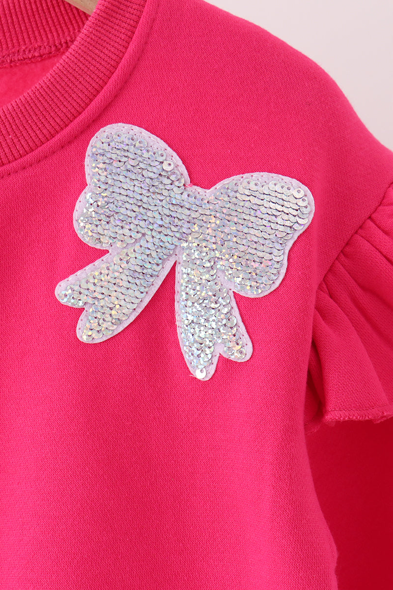 Magenta bow sequin mom&me sweatshirt