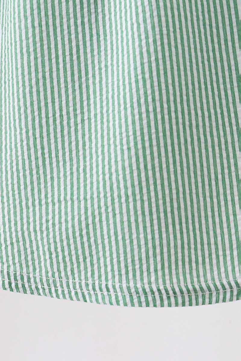 Green Watermelon Stripe Smocked Embroidered Seersucker Dress