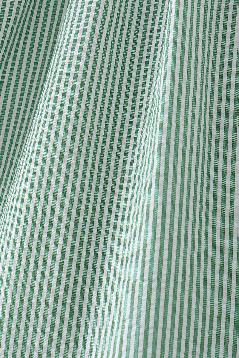 Green Watermelon Stripe Smocked Embroidered Seersucker Dress