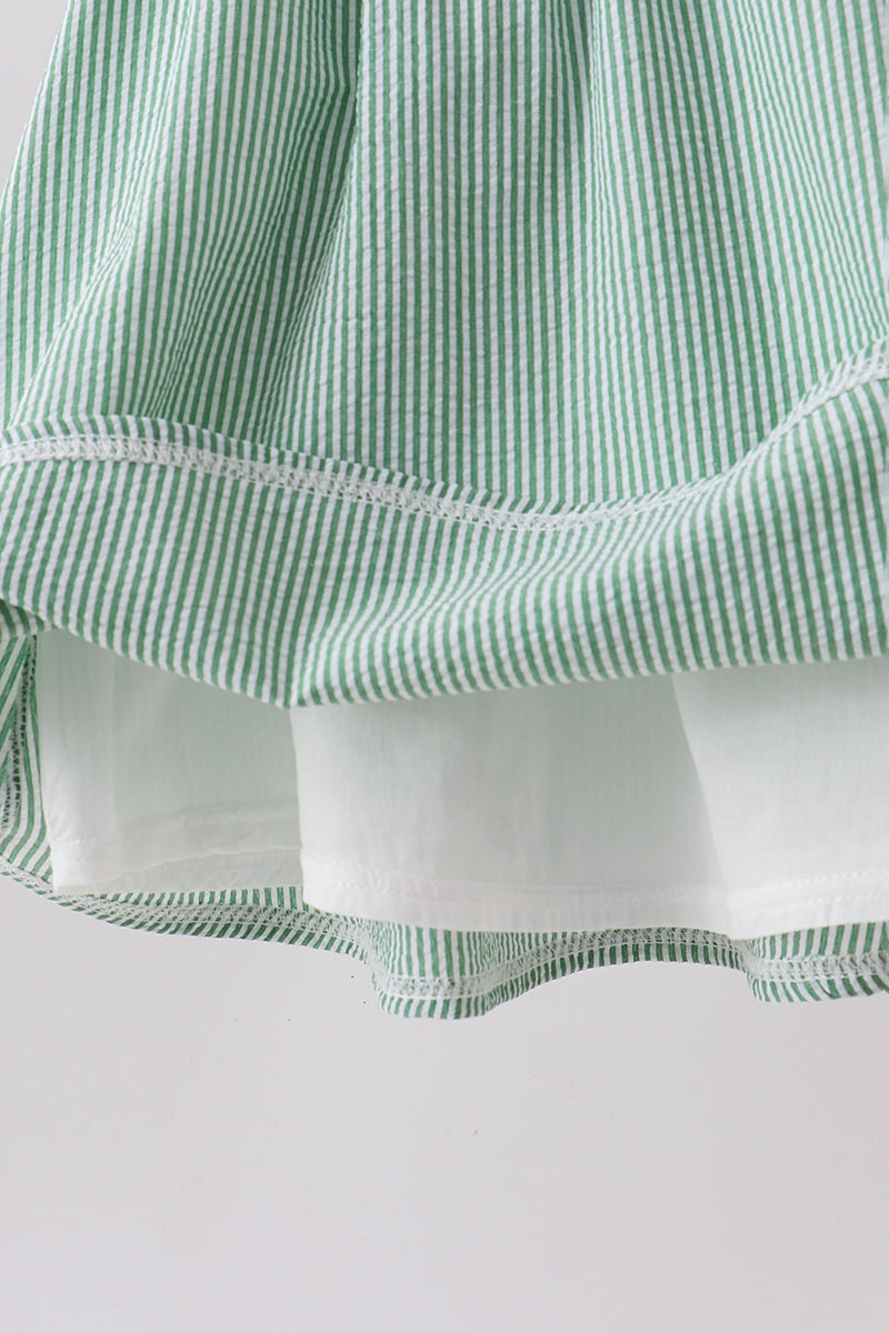 Green Watermelon Stripe Smocked Embroidered Seersucker Dress