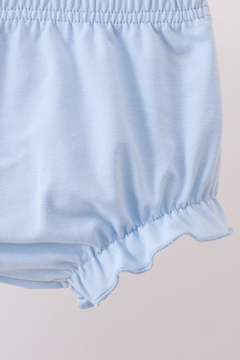 Blue Floral Smocked Ruffle Bloomer Set