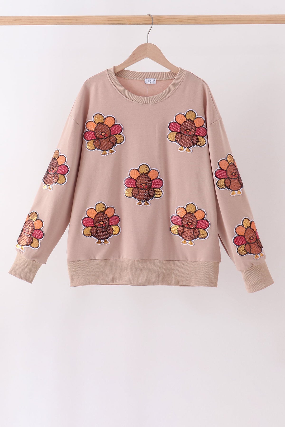 Khaki turkey sequin mom top