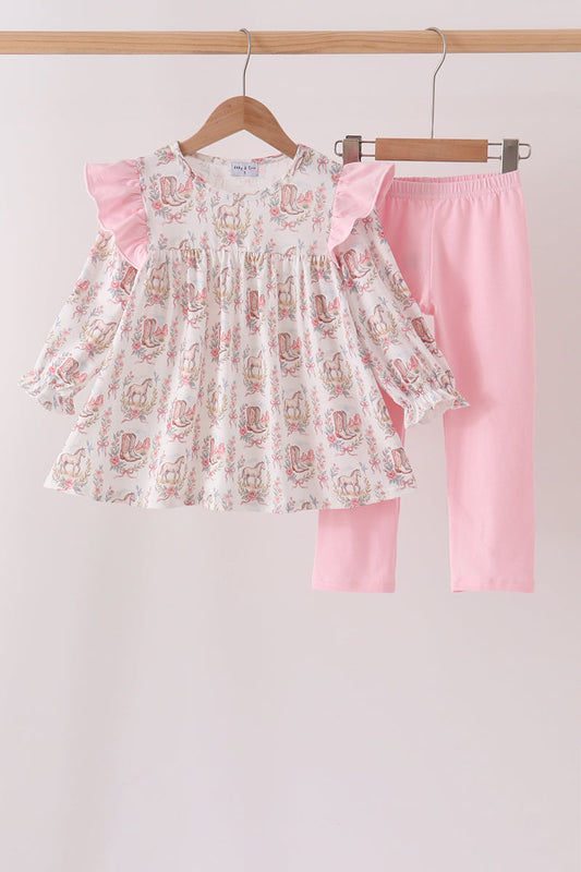 Pink horse ruffle pants set