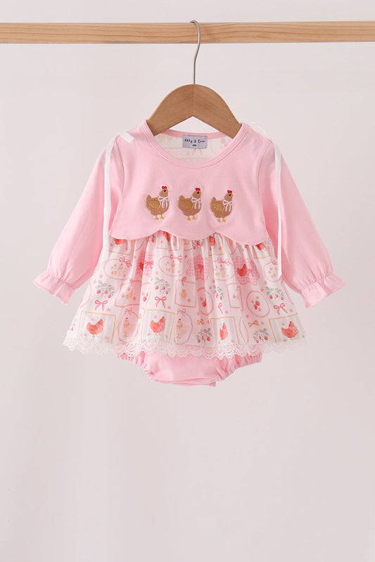 Pink chicken embroidery bubble